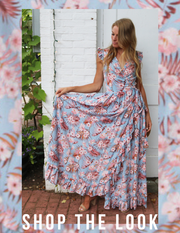 STORIA DRESSES RUFFLE SLEEVE V NECK WRAP STYLE FLORAL PRINTED MAXI DRESS