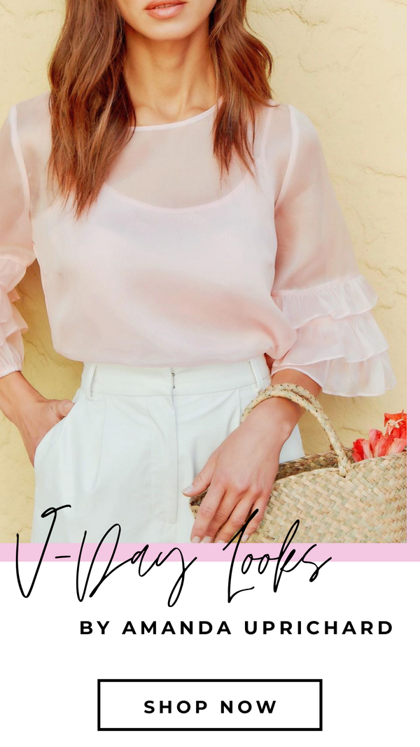 AMANDA UPRICHARD TOPS RUFFLE SLEEVE SHEER PINK BLOUSE