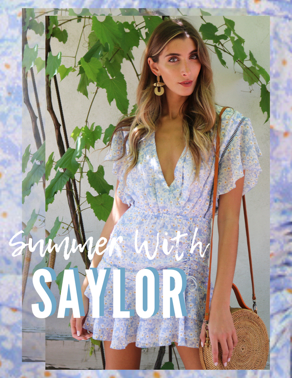 SAYLOR DRESSES V NECK RUFFLE FLORAL PRINTED BLUE MINI DRESS