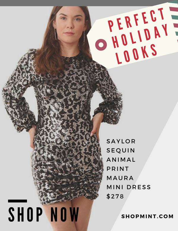 SAYLOR DRESSES LONG SLEEVE SEQUIN ANIMAL PRINT FORMAL SILVER BLACK MINI DRESS