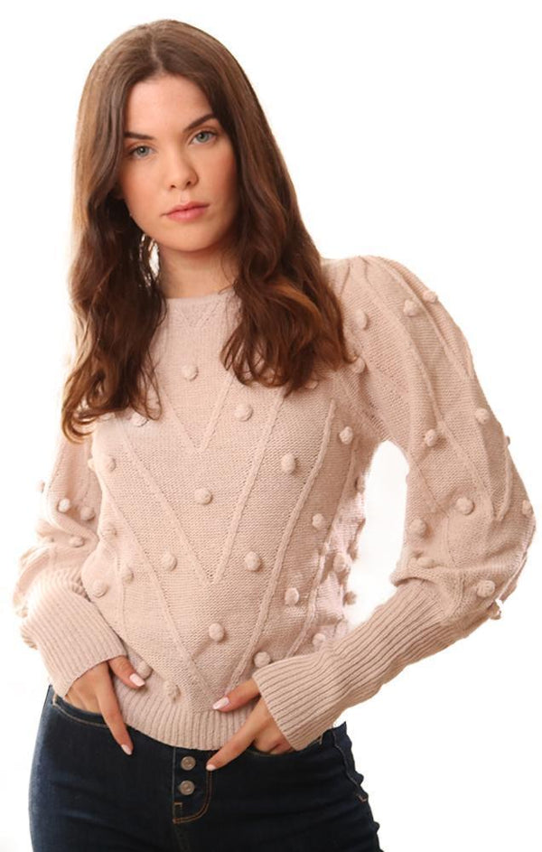 SWEATERS PUFF SLEEVES DOT BEIGE KNIT