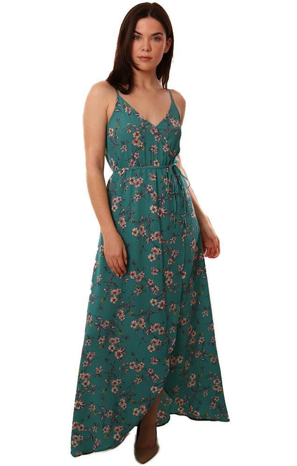 BB DAKOTA DRESSES V NECK BLUE FLORAL PRINT FLOWY MAXI DRESS