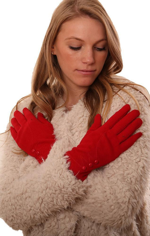 GLOVES SMART TIP 3 BUTTON WARM RED WINTER FINGER GLOVE