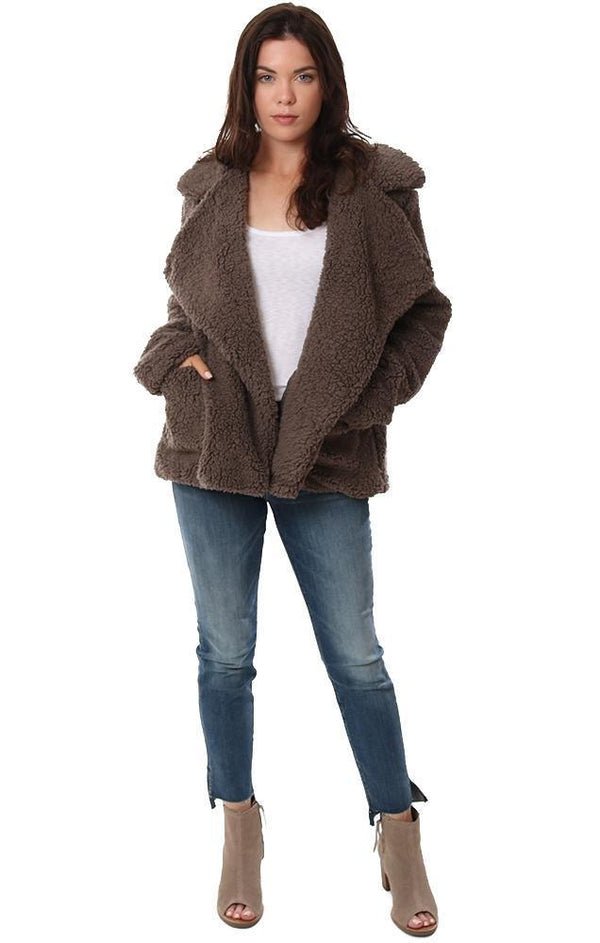 BB DAKOTA JACKETS COLLARED COZY FAUX FUR BROWN FALL COAT