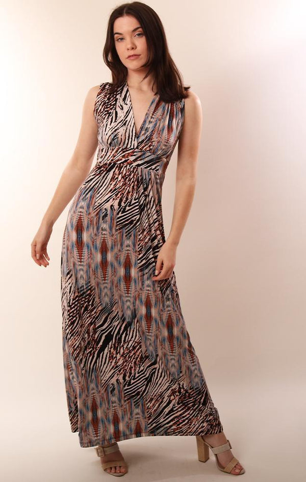 VERONICA M DRESSES SLEEVELESS V NECK PRINTED MAXI DRESS