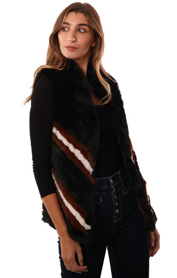 HEARTLOOM VESTS OPEN FRONT SOFT FAUX FUR BLACK WHITE BROWN VEST