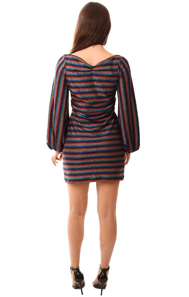 Saylor Dresses Long Sleeve Metallic Rainbow V Neck Formal Mini Dress