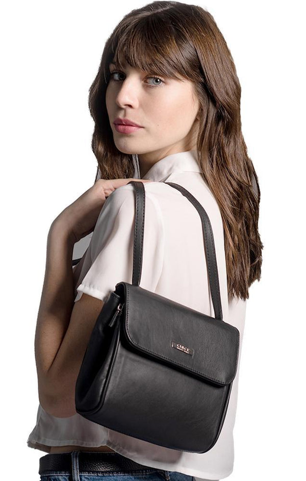 Circe Handbags Black Leather Fold Over Crossbody Bag