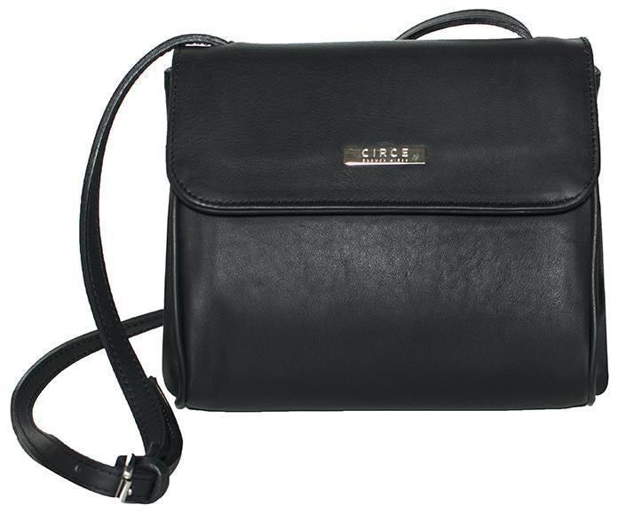 Circe Handbags Crossbody Black Leather Fold Over Bag