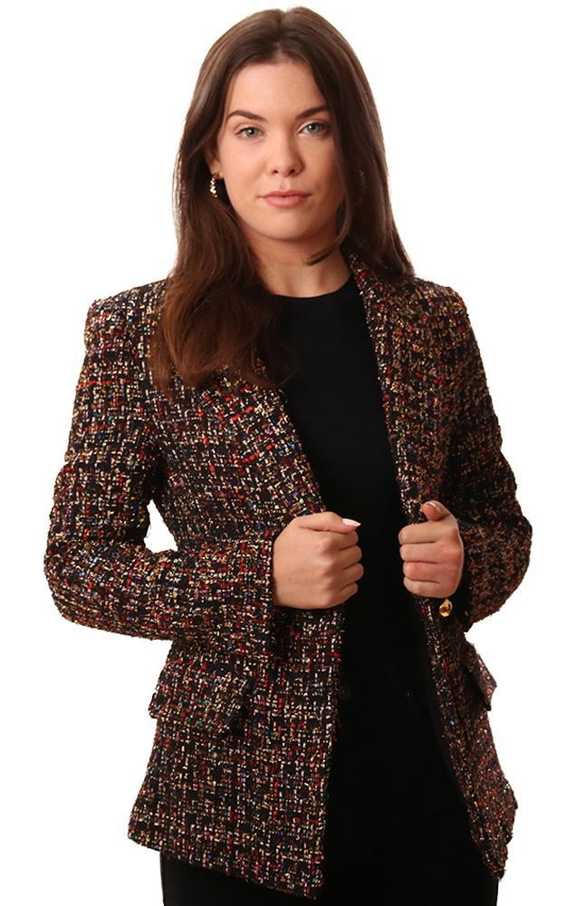 Amanda Uprichard Jackets Tweed Blazer Style Gold Button Front Chic Multi Coat