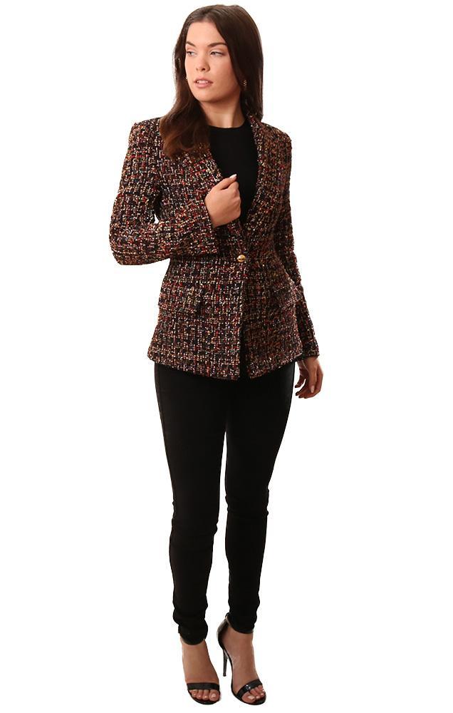 Amanda Uprichard Jackets Gold Button Tweed Blazer Style Front Chic Multi Coat