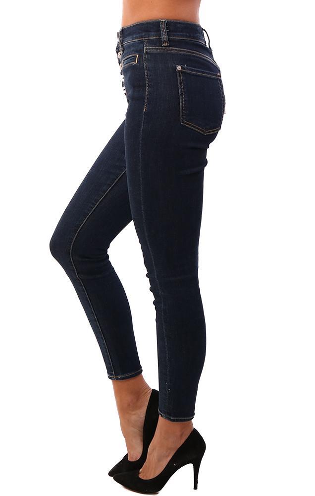 7 For All Mankind Denim Ankle Skinny Button Fly Dark Washed High Waist Blue Jeans