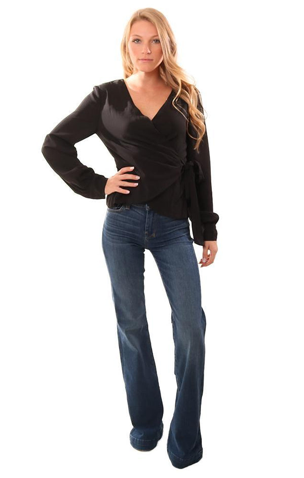 Do And Be Tops Long Sleeve Wrap Style Dressy Black Blouse