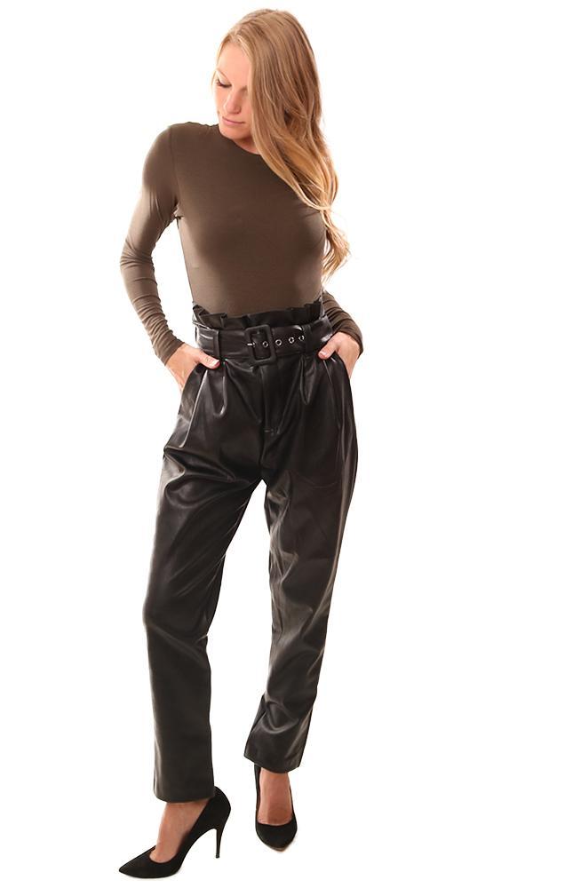 Do And Be Pants Vegan Leather High Waisted Belted Cropped Ankle Dressy Black Pant