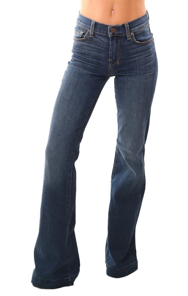 7 For All Mankind Denim High Waist Fit To Flare Long Dark Wash Jeans