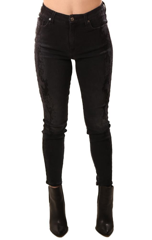 7 For All Mankind Denim High Waist Snakeskin Printed Side Black Jeans