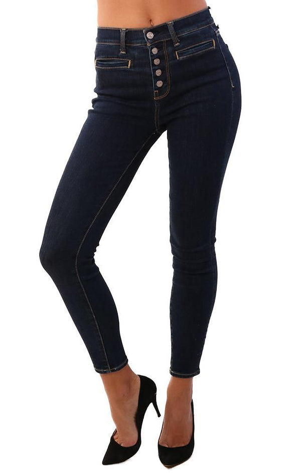 7 For All Mankind Dark Washed Blue Jeans Denim High Waist Ankle Skinny Button Fly 
