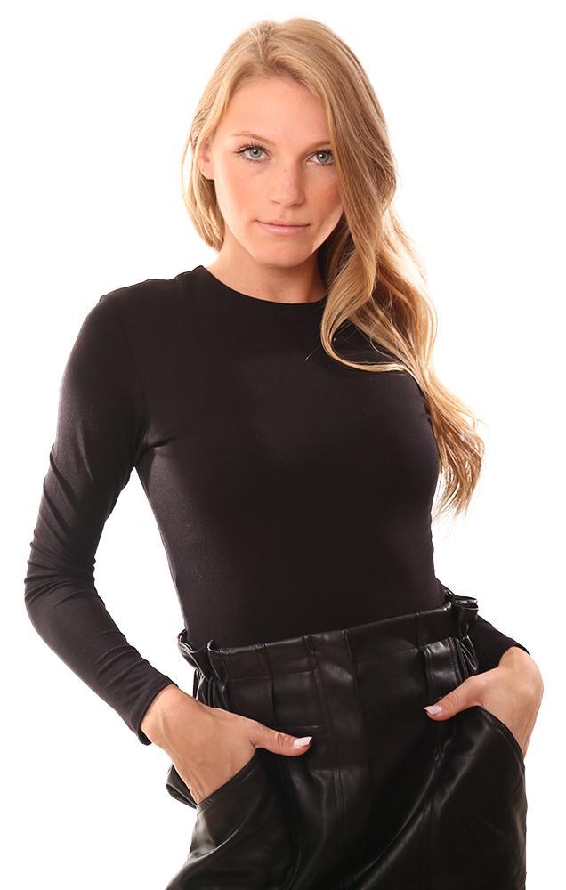 Veronica M Tops Crew Neck Crop Long Sleeve Soft Knit Black Pullover Top