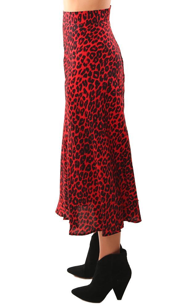 Skirts Flowy Leopard Printed Red And Black Flare Skirt