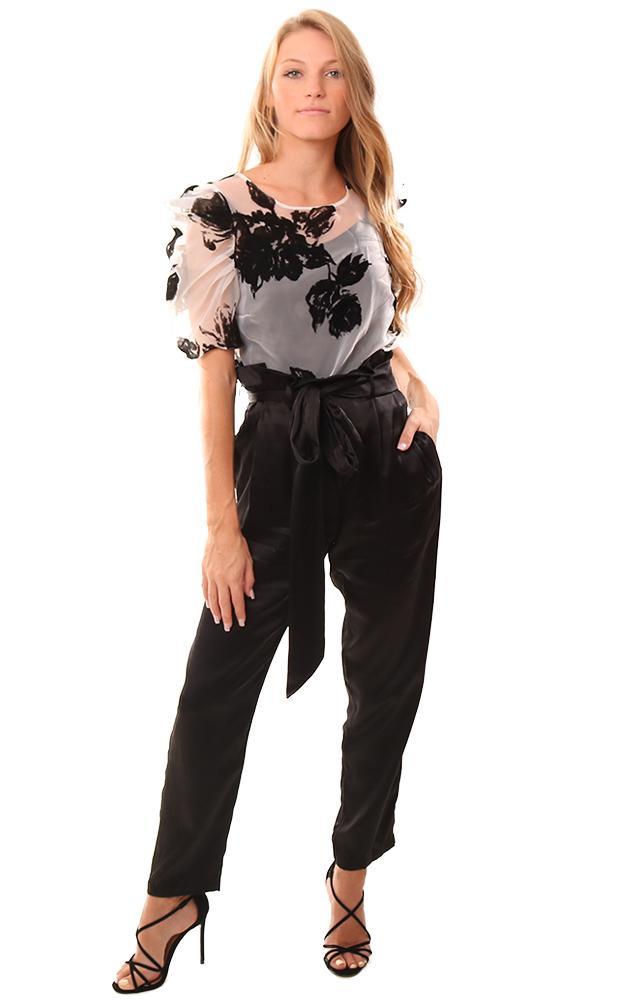 Amanda Uprichard Pants Silk High Waisted Belted Dressy Black Pant