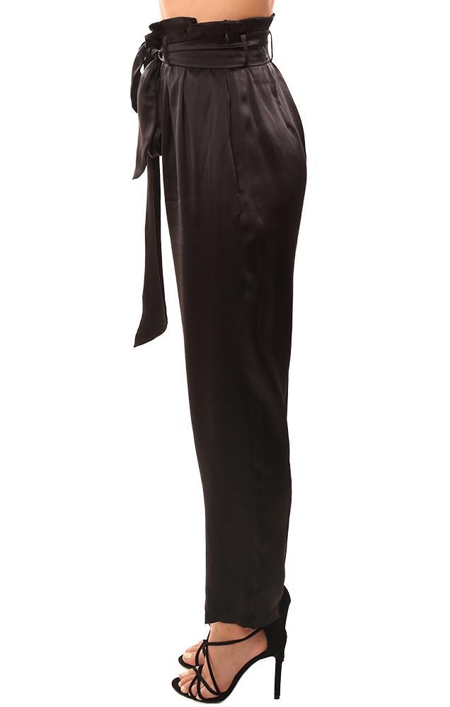 Amanda Uprichard Pants SilkPaper Bag Waisted Belted Cropped Ankle Dressy Black Pant