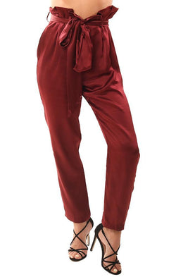 Amanda Uprichard Pants Silk High Waisted Belted Cropped Ankle Dressy Burgundy Pant