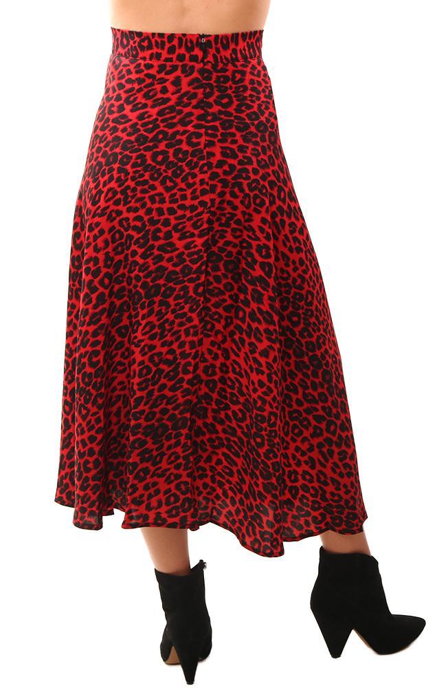 Skirts Leopard Printed Red And Black Flowy Flutter Hem Flare Skirt