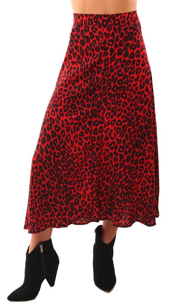 Skirts Flutter Hem Leopard Printed Red And Black Flowy Skirt