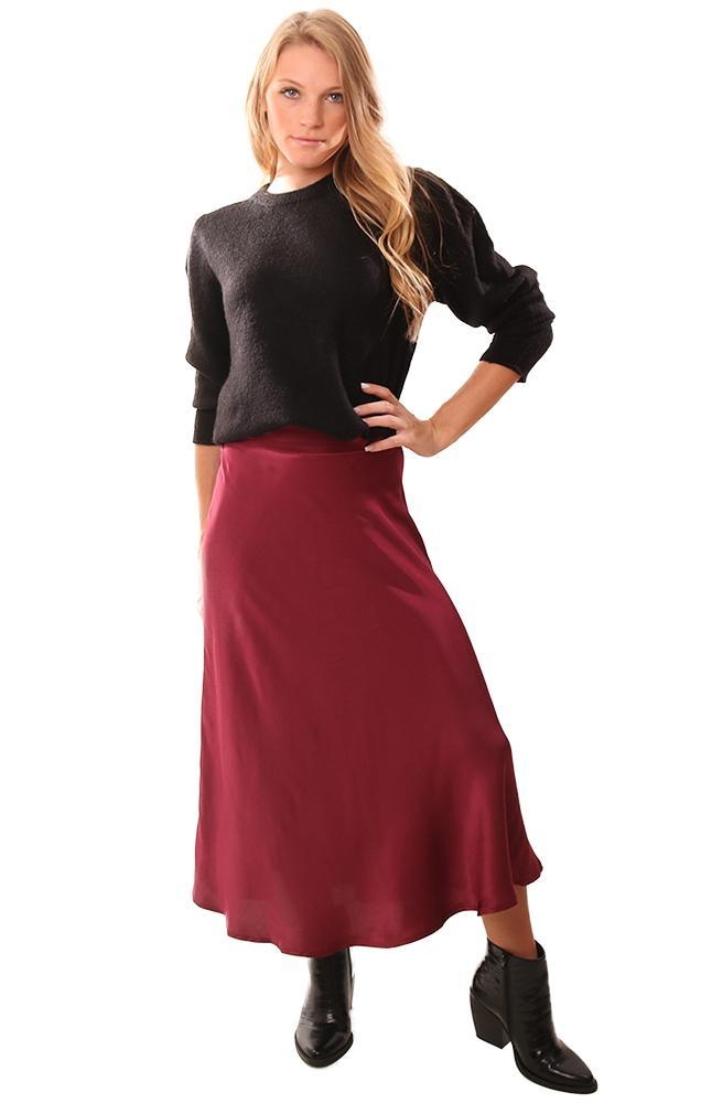 Skirts Flowy Flutter Hem Satin Red Flare Skirt