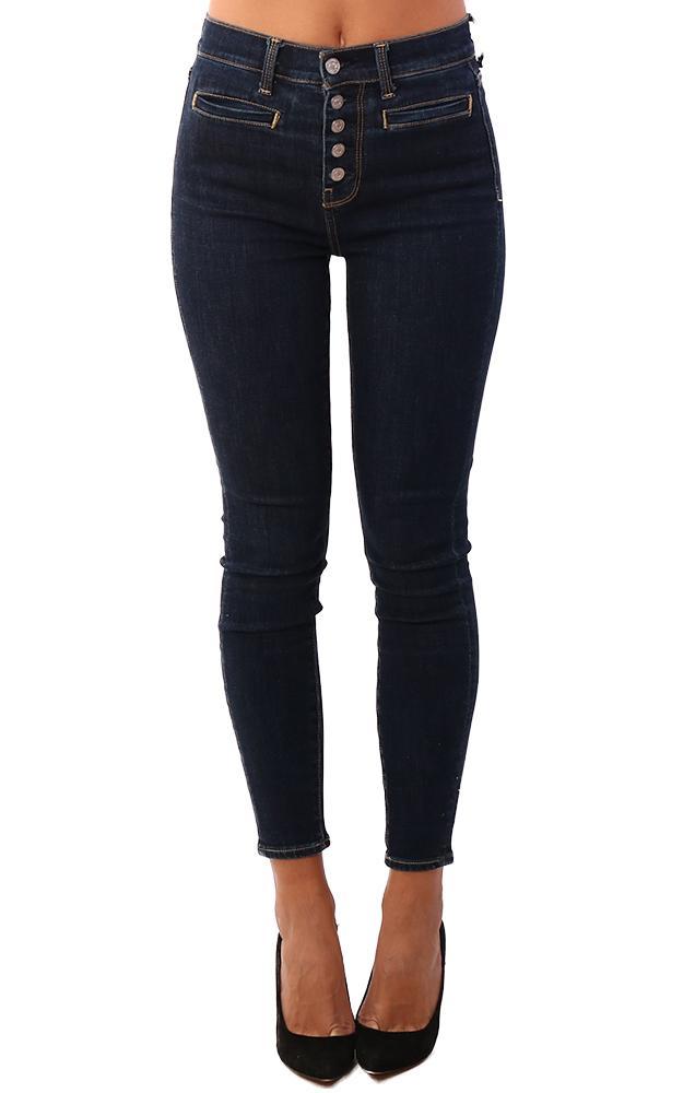 7 For All Mankind Denim High Waist Ankle Skinny Button Fly Dark Washed Blue Jeans