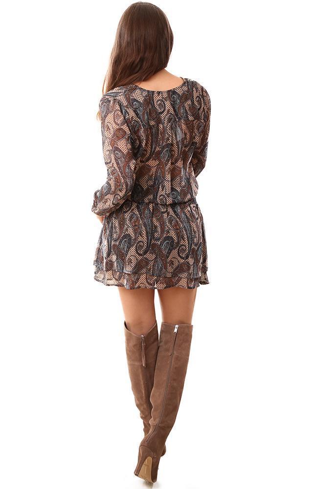 Veronica M Dresses Smocked Waist Paisley Printed Tie Neck Mini Dress