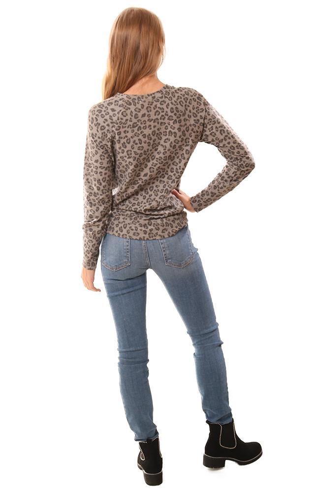 Veronica M Tops Long Sleeve Crew Neck Animal Print Grey Sweater