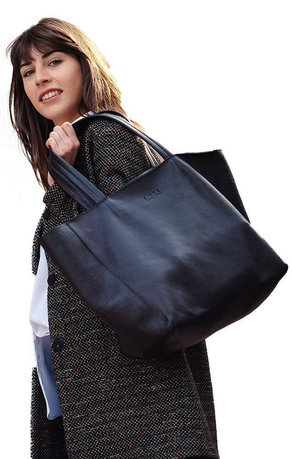 Circe Bags Shoulder Strap Genuine Leather Large Black Tote Bag