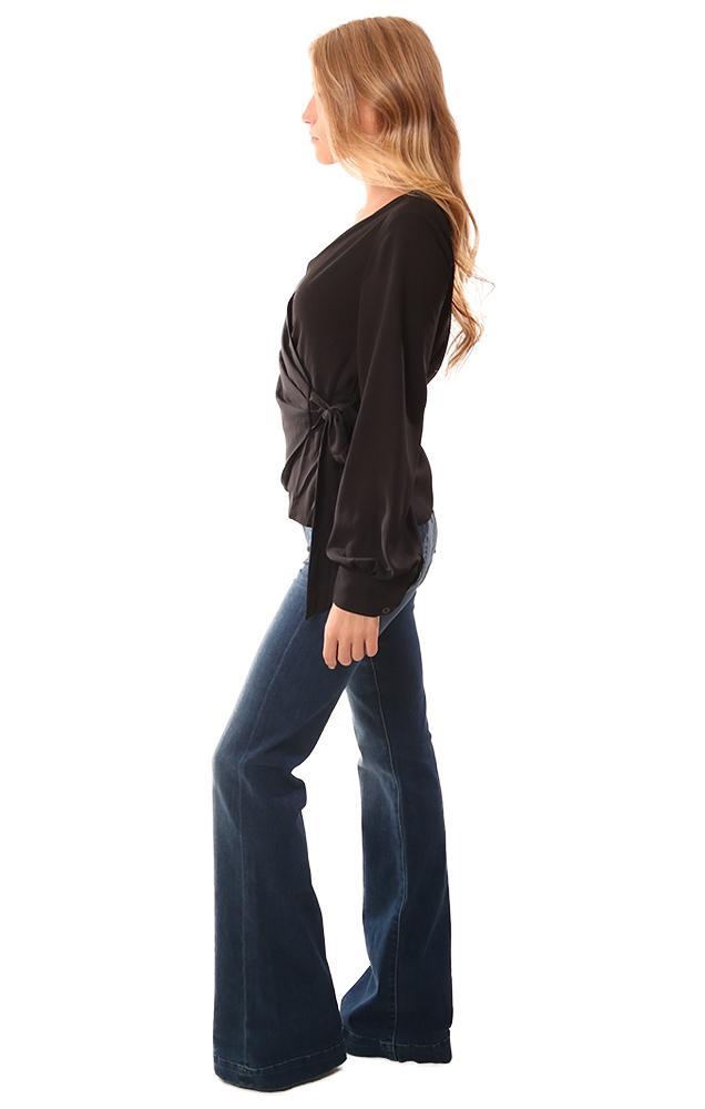 Do And Be Tops Dressy Wrap Style Long Sleeve Black Blouse