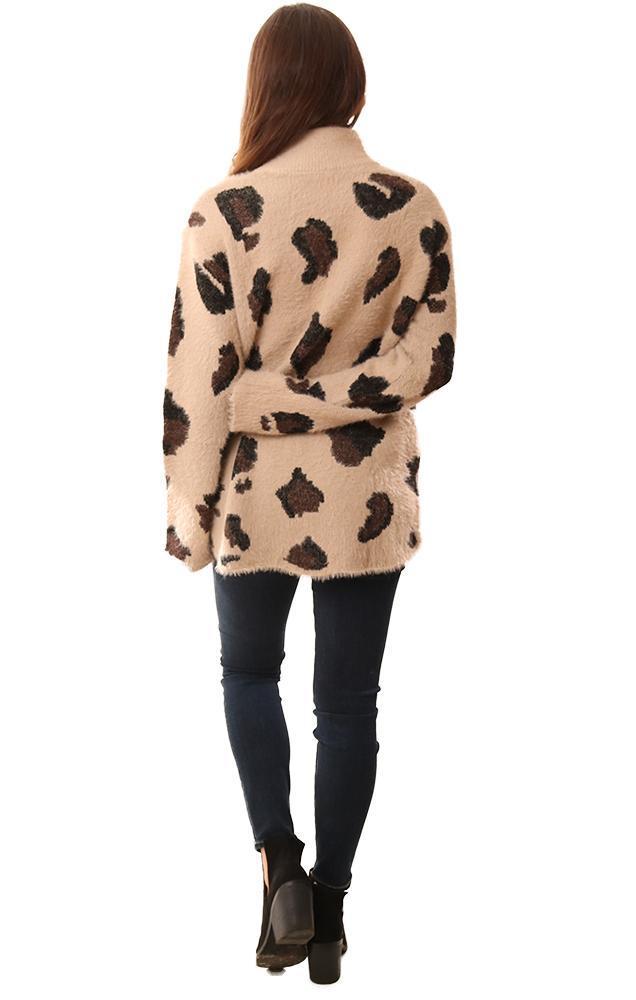 Sweaters Animal Print Tunic Beige Pullover Half Zip Knit