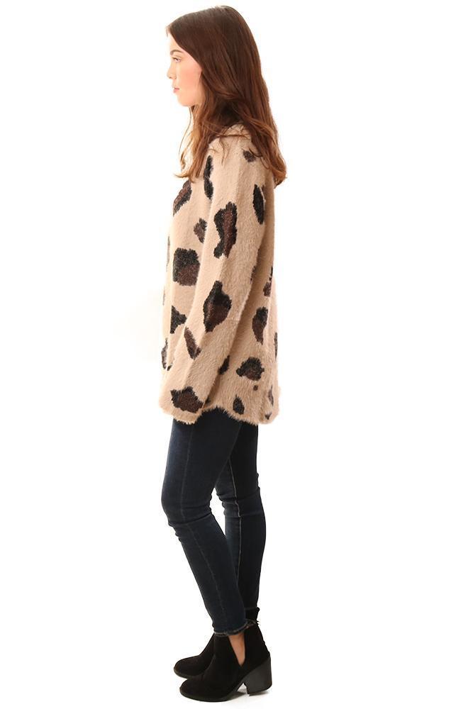 Sweaters Pullover Half Zip Animal Print Tunic Beige Knit