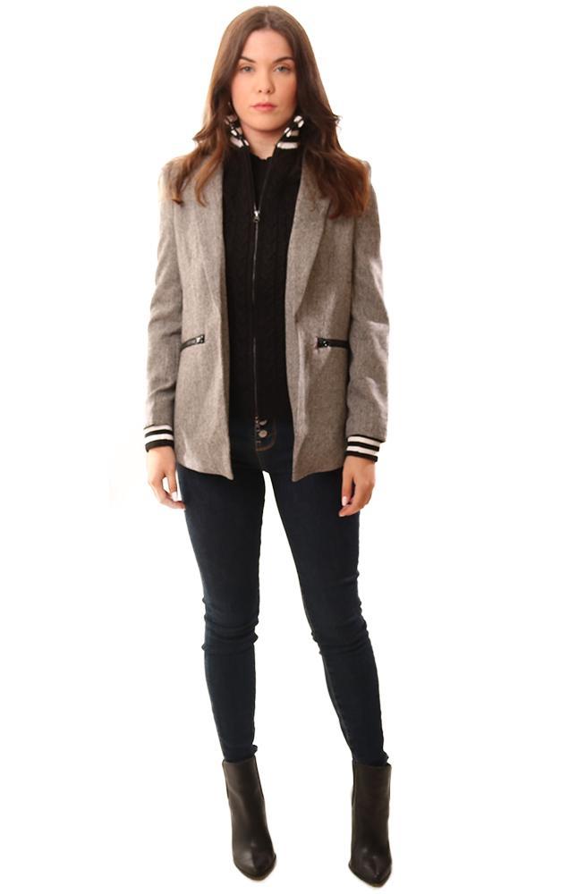 Central Park West Jackets Snap Front With Black Knit Insert Grey Plaid Blazer 