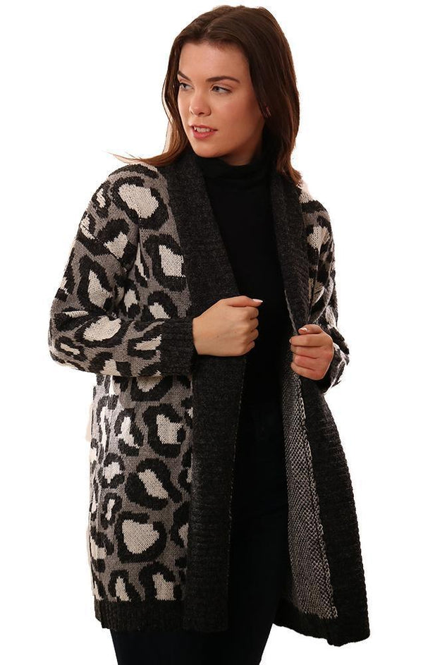 Metric Cardigans Open Front Animal Print Cozy Black Cardi Sweater