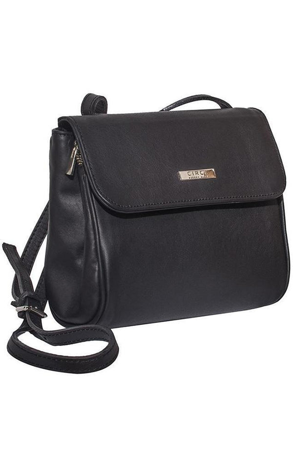 Circe Handbags Black Leather Fold Over Crossbody Bag