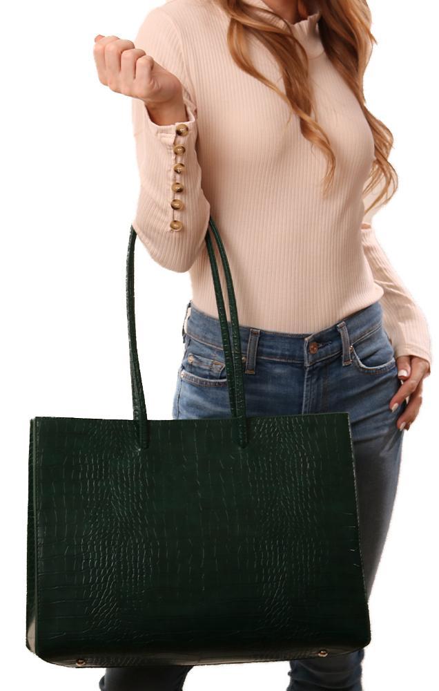 Handbags Faux Crocodile Leather Green Tote