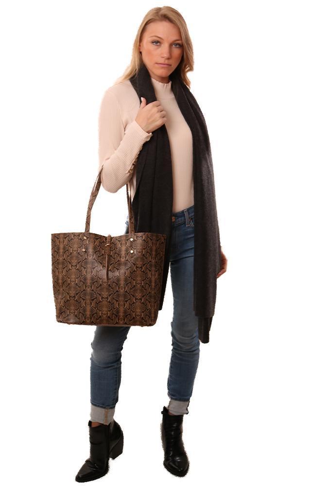 Handbags Vegan Leather Snakeskin Black Tan Tote