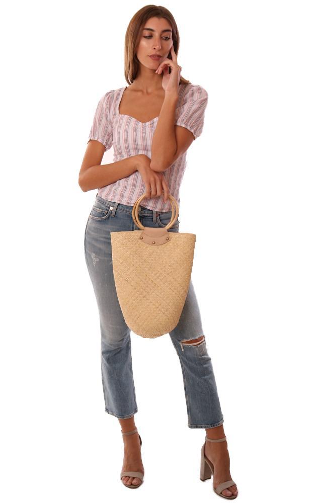 Handbags Woven Straw Bamboo Handle Natural Bag