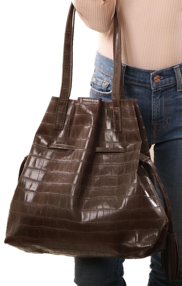 Handbags Faux Crocodile Leather Drawstring Tassel Handbag