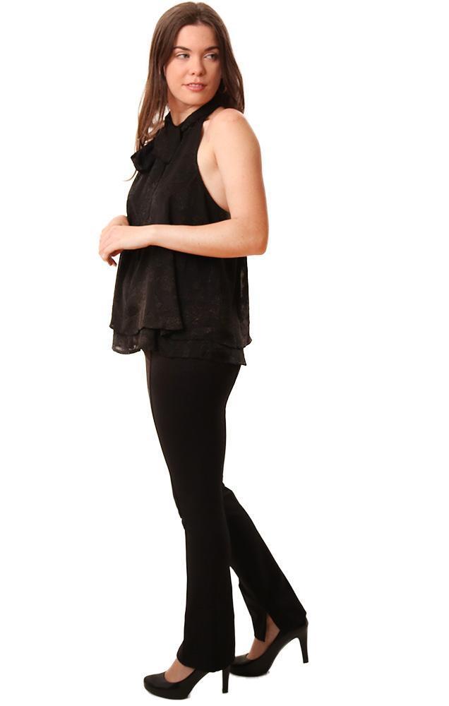 Tops Double Layer Swing Black Tank Tie Neck Top