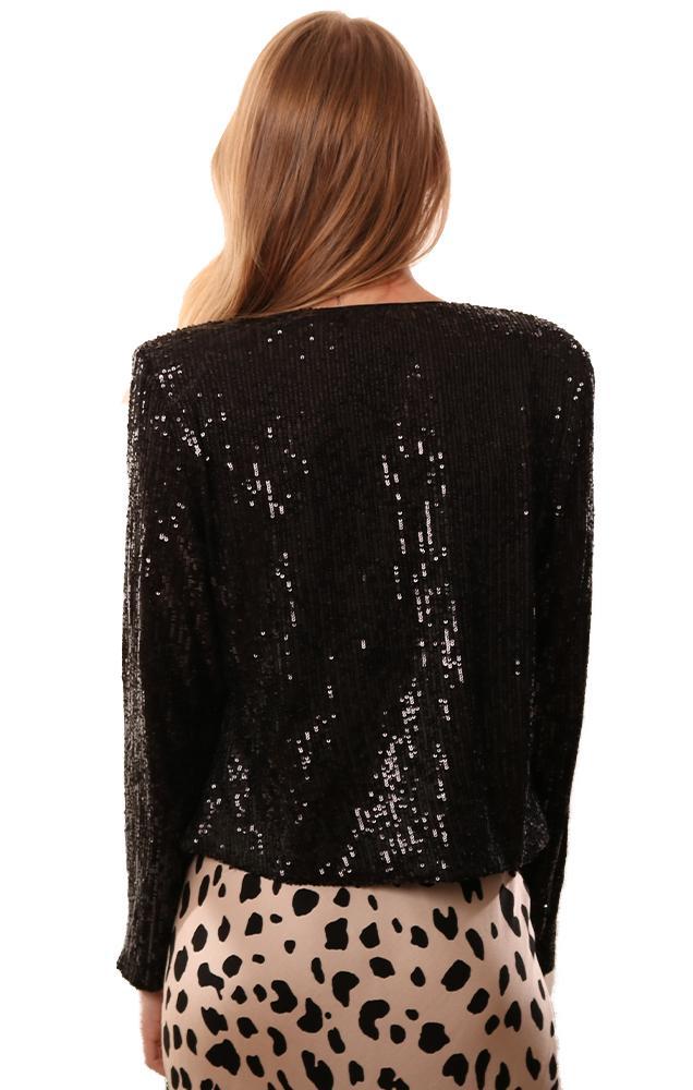 Jackets Drape Front Long Sleeve Sequin Black Jacket Holiday