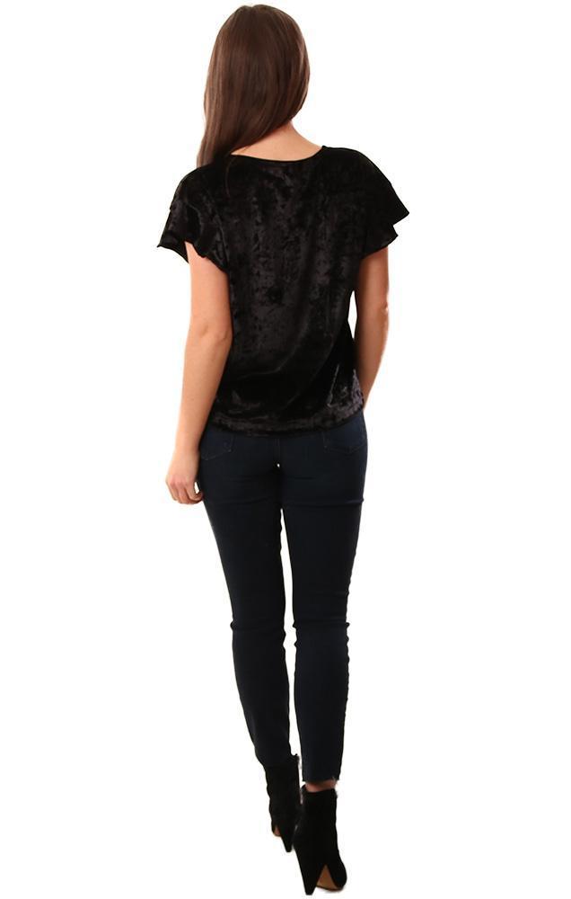 Grey State Tops Flare Sleeve Velvet Short Black T Shirt