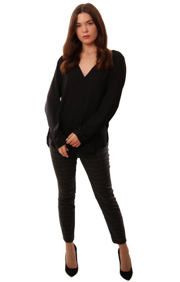 Veronica M Tops V Neck Long Sleeve Black Blouse