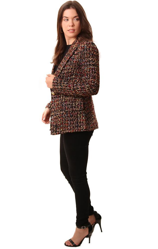 Amanda Uprichard Jackets Tweed Gold Button Front Chic Blazer Style Multi Coat