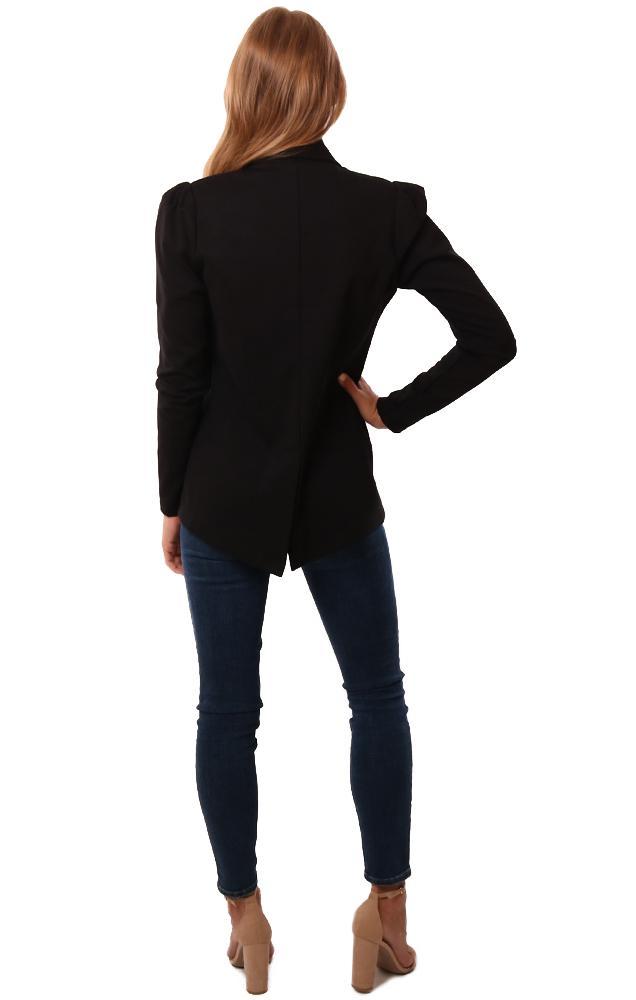 Veronica M Blazers Button Front Puff Sleeve Classic Black Jacket Fall Blazer