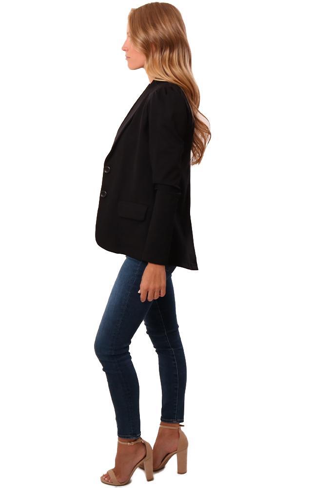 Veronica M Blazers Button Front Puff Sleeve Classic Black Jacket Blazer